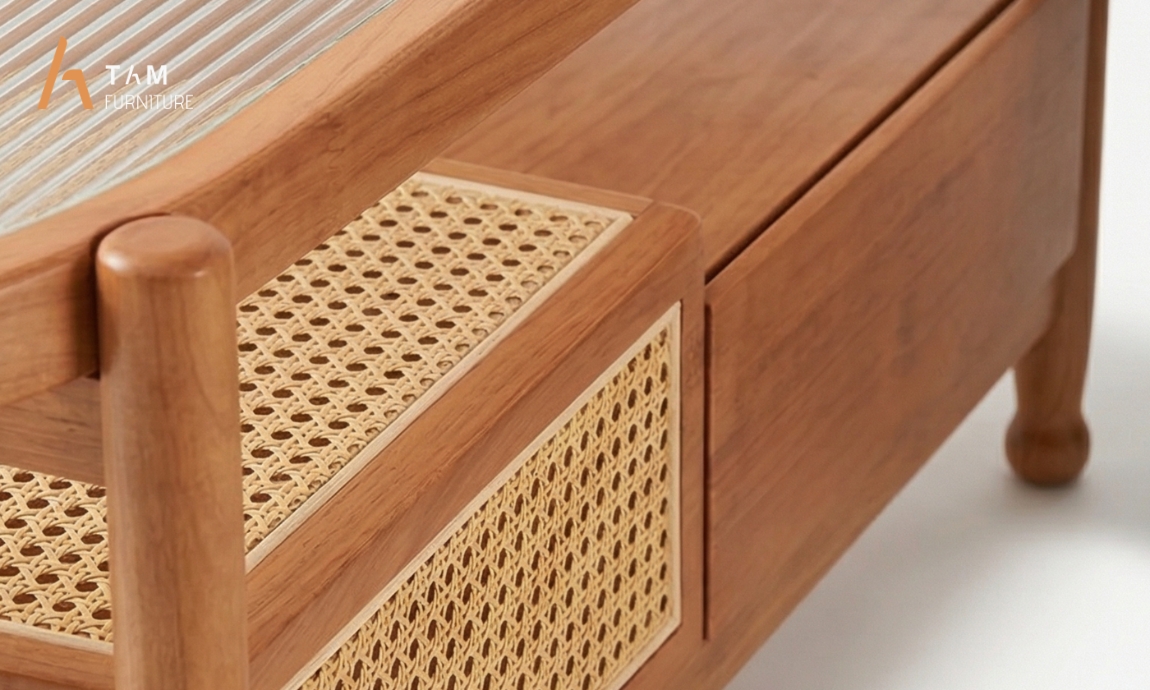 Cận cảnh chất liệu bàn sofa gỗ tần bì Luva