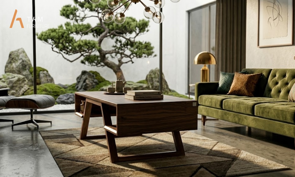 Bàn sofa gỗ Kami tôn vinh vật liệu mộc mạc