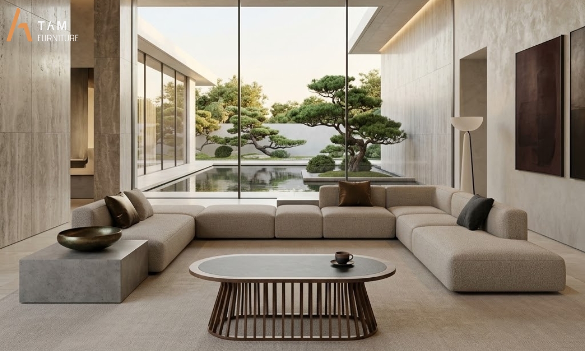 bàn sofa gỗ luki đẹp nâng tầm không gian