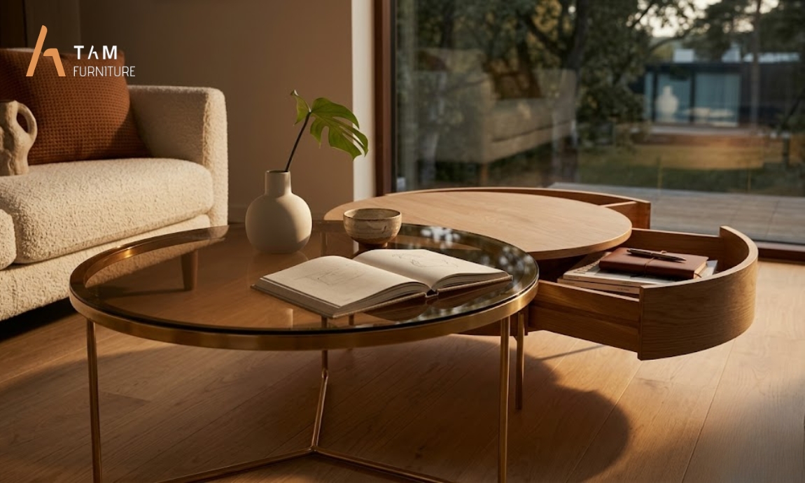 bàn sofa gỗ tần bì Signa sang trọng