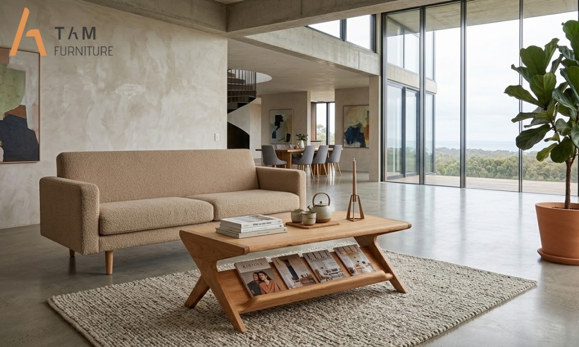 bàn sofa gỗ tần bì zigzag