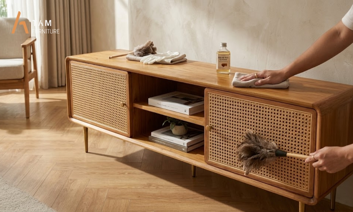 Bí quyết bảo quản tủ tivi gỗ Alana đúng cách