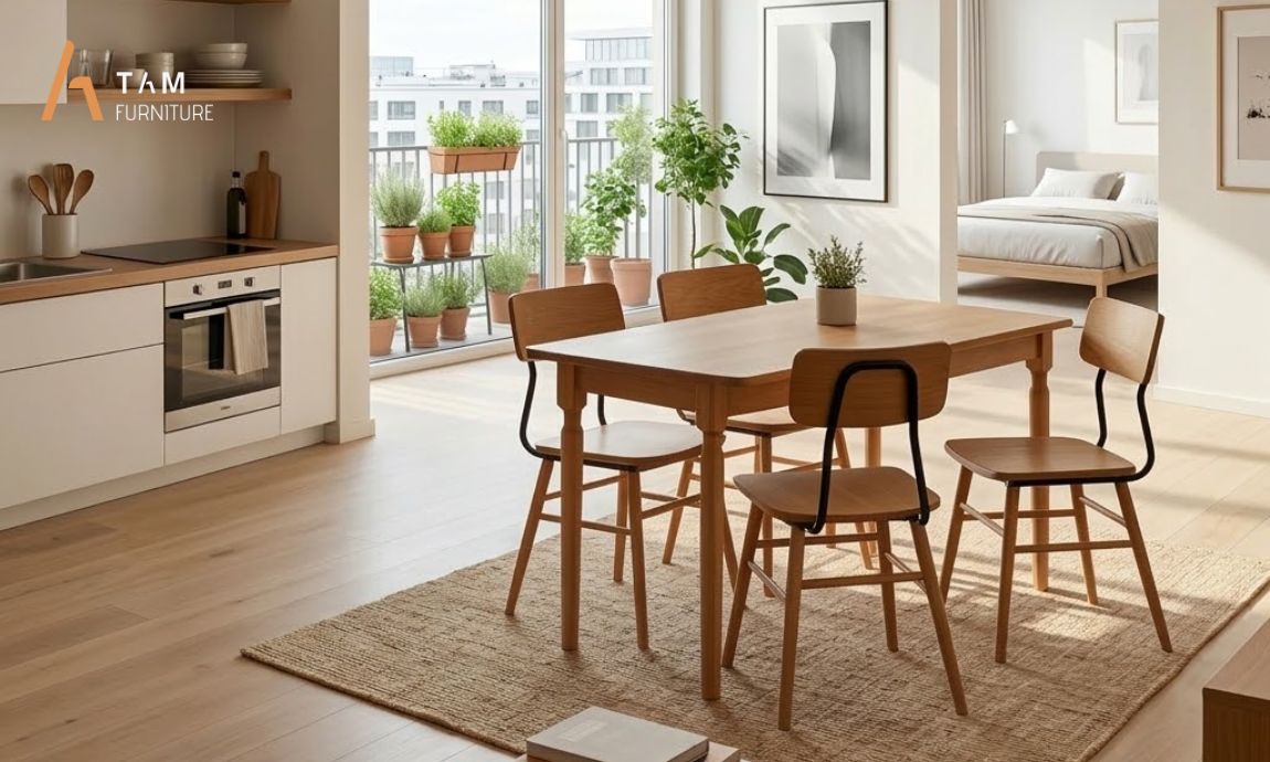bộ bàn ăn gỗ zesty trong diện tích vừa phải