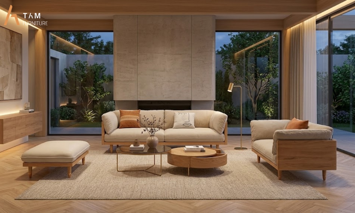 bộ ghế sofa gỗ tần bì recall đẹp nâng tầm không gian