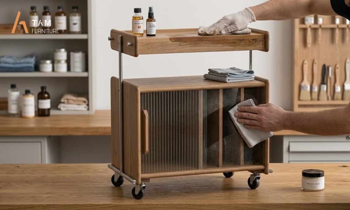 Cách bảo quản tủ Tab sofa di động gỗ tần bì Vigo bền màu theo thời gian