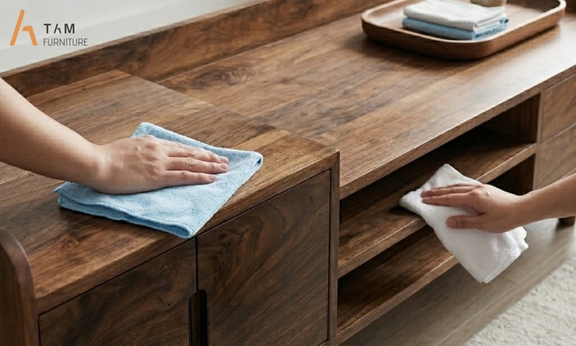 Bí quyết bảo quản tủ tivi gỗ Nagi bền đẹp theo năm tháng