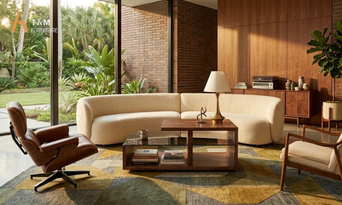 Cảm hứng thiết kế bàn sofa gỗ Poki phong cách Mid Century