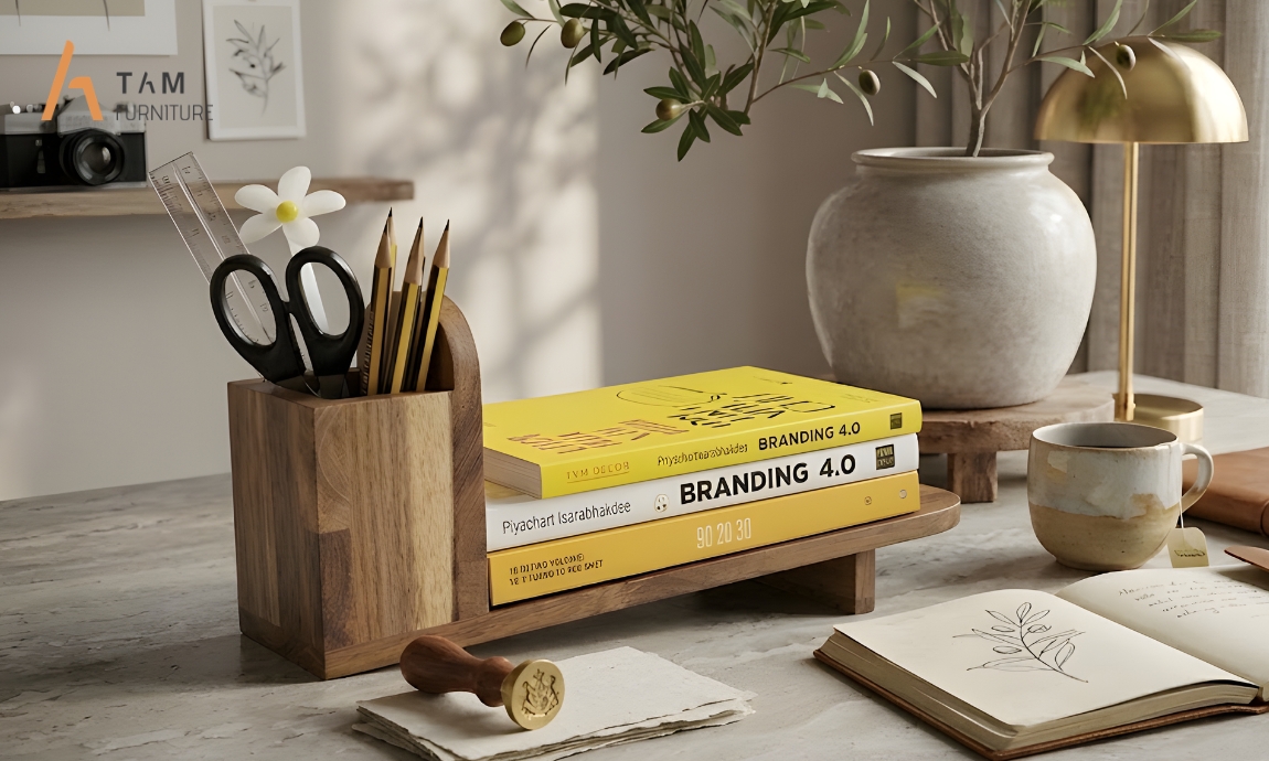 Cảm hứng thiết kế kệ để bàn gỗ tràm Xenia