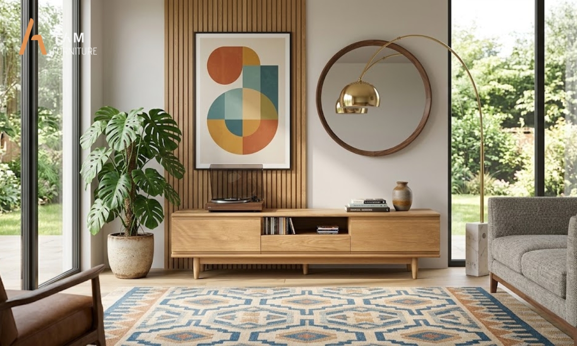 Cảm hứng thiết kế tủ tivi gỗ Yaky mang đậm dấu ấn Mid Century