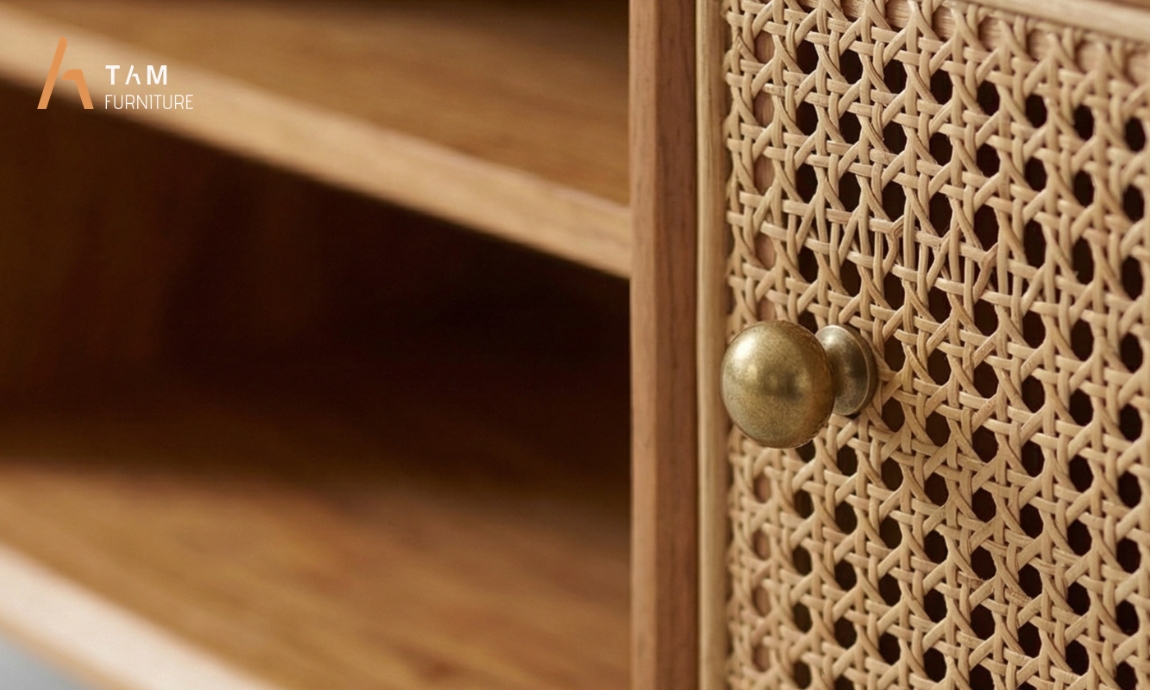 Cận cảnh chất liệu tủ tivi gỗ Alana