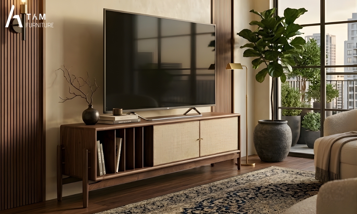 Chất liệu thượng hạng dệt nên giá trị của tủ tivi gỗ Behim