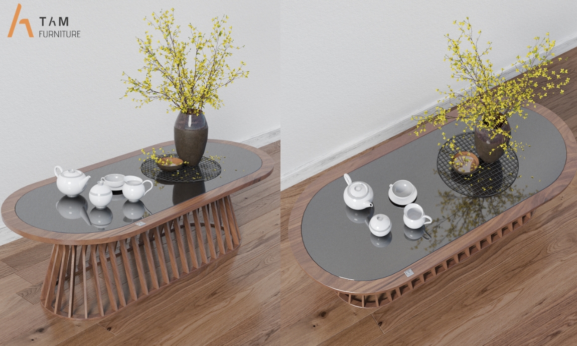 chi tiết bàn sofa gỗ luki