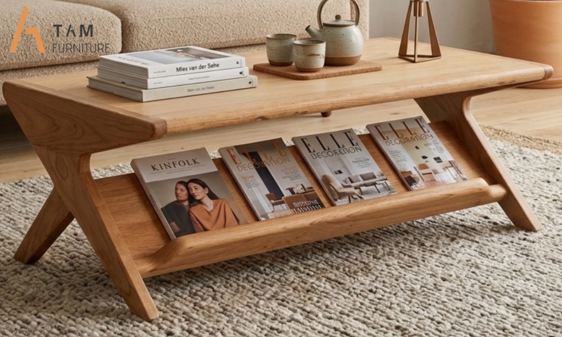 chi tiết bàn sofa gỗ tần bì zigzag