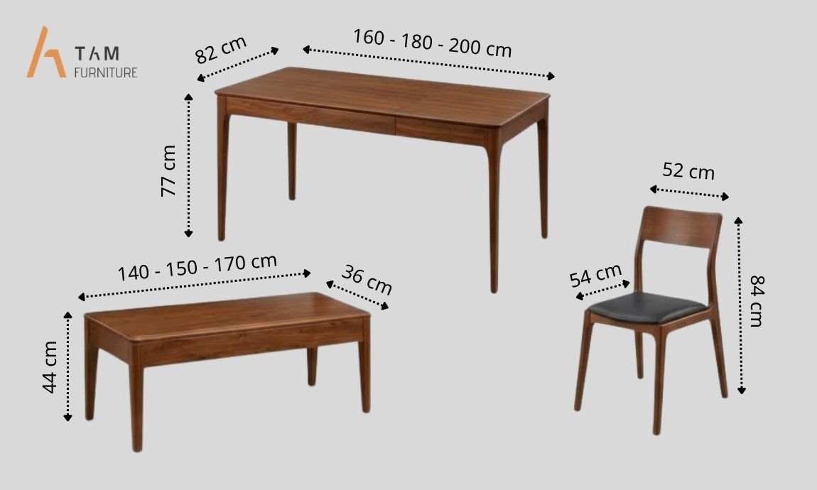 Chi tiết thông số kỹ thuật bộ bàn ăn cổ điển Trace