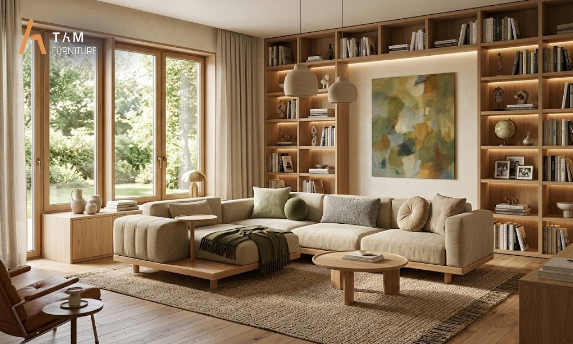  Sofa gỗ tần bì chữ L tại TAM Furniture 