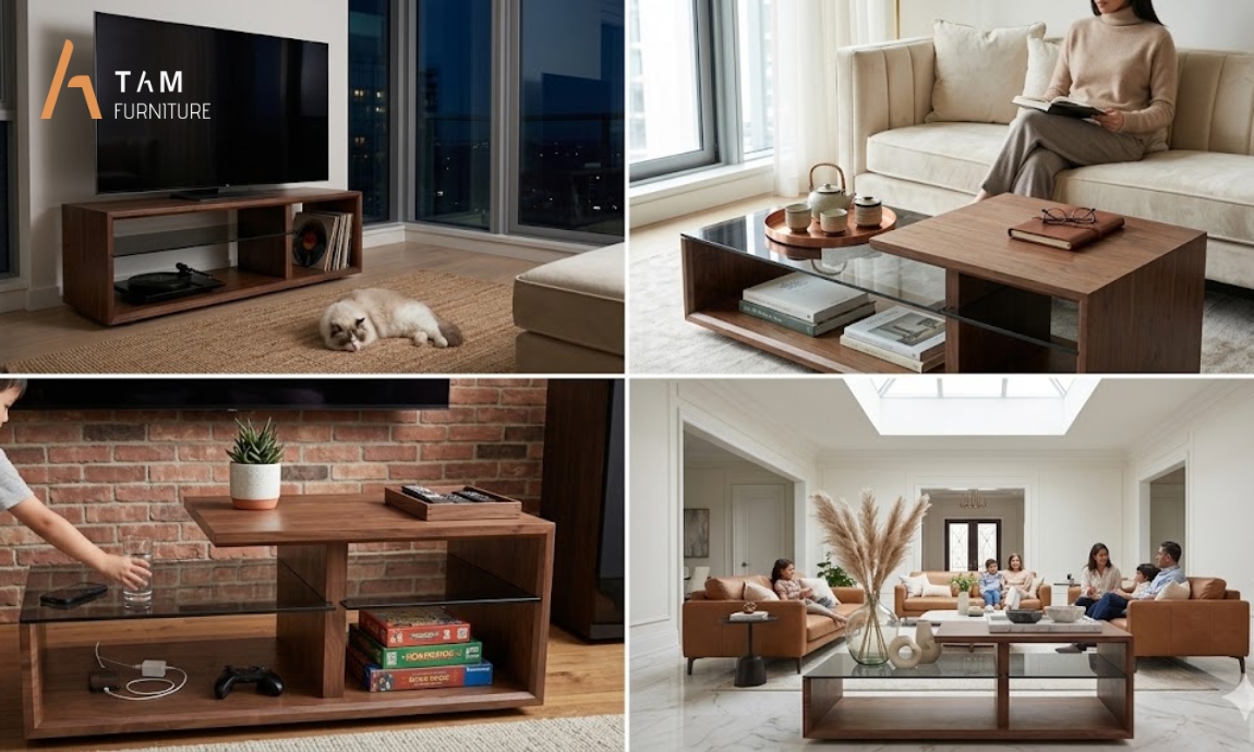 Giải pháp nâng tầm không gian với bàn sofa gỗ óc chó Poki