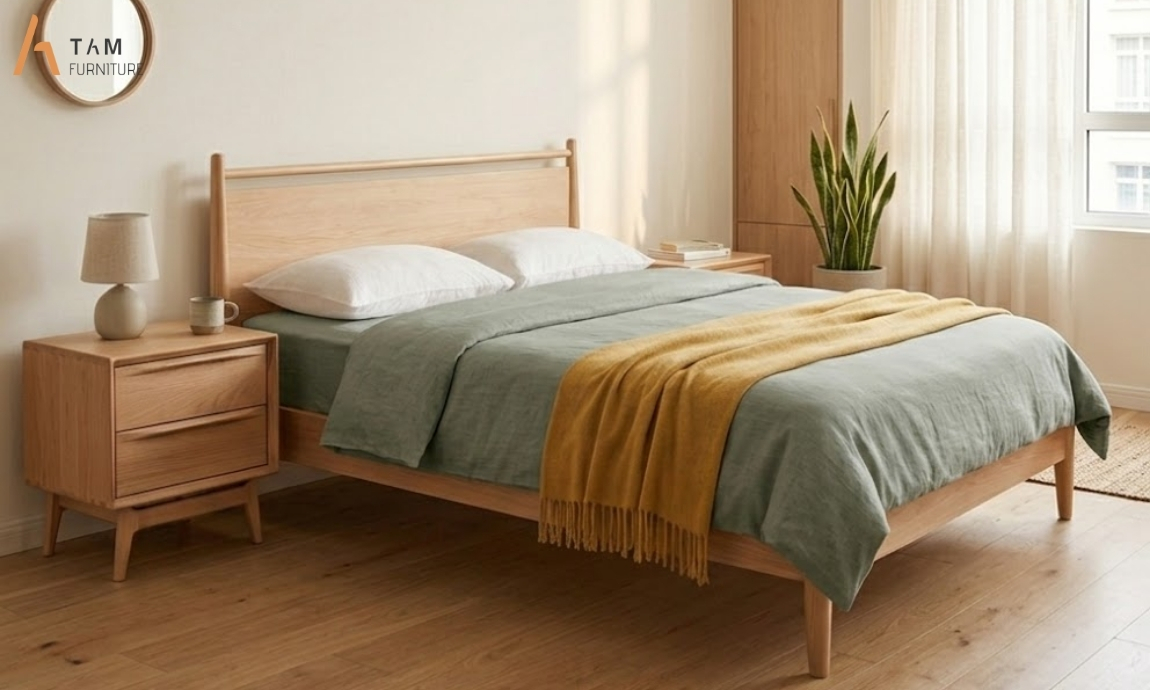 giường gỗ tần bì garin bed cho không gian sang trọng