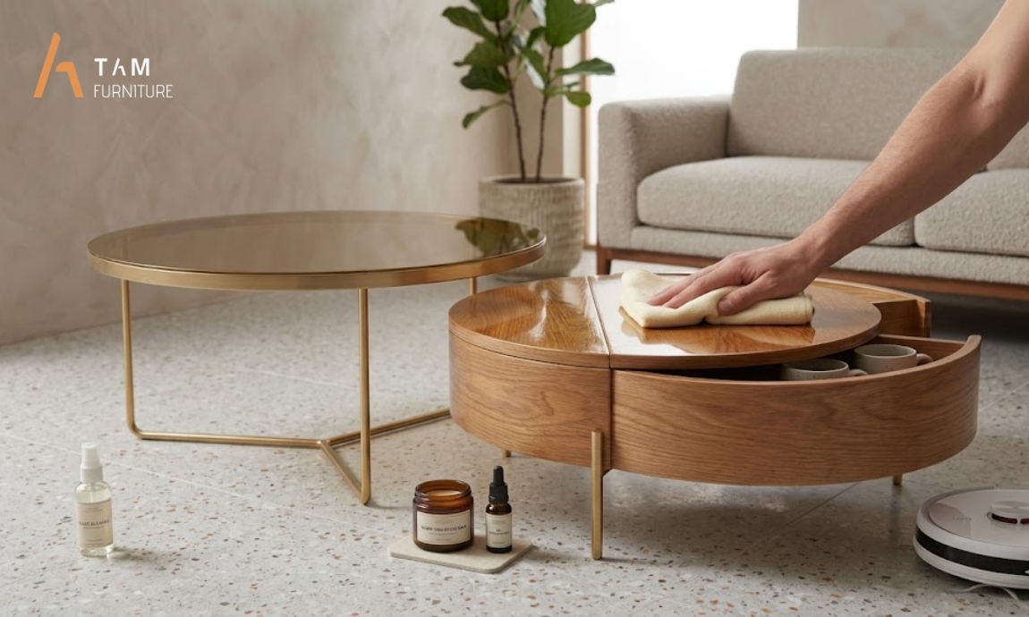 Hướng dẫn bảo quản bàn sofa gỗ tần bì Signa lâu dài 