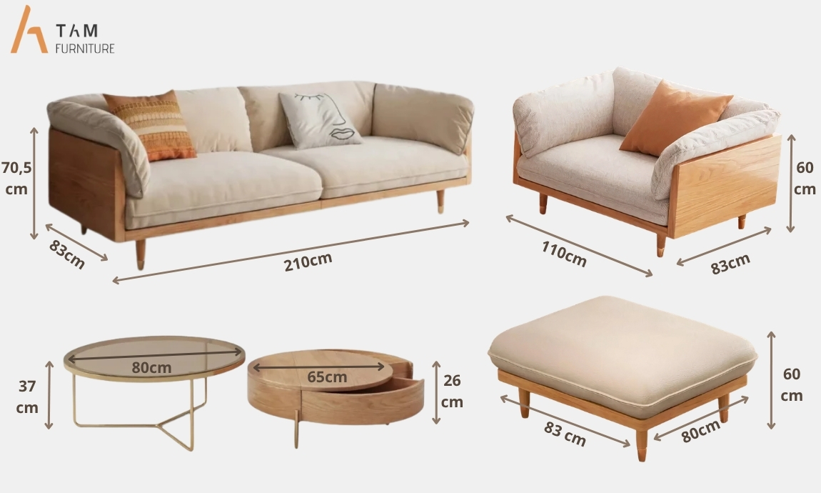kích thước bộ ghế sofa gỗ tần bì recall
