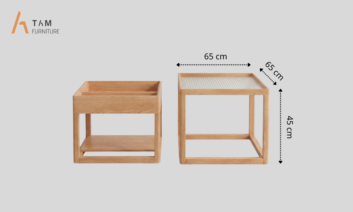 Chi tiết kích thước và thông số kỹ thuật của bộ bàn trà gỗ tần bì Ova