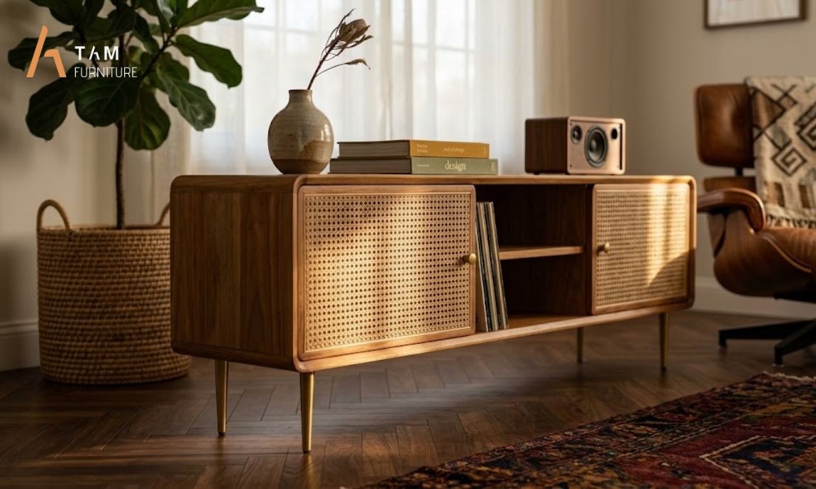 Kỹ nghệ chế tác thủ công trên tủ tivi gỗ Alana