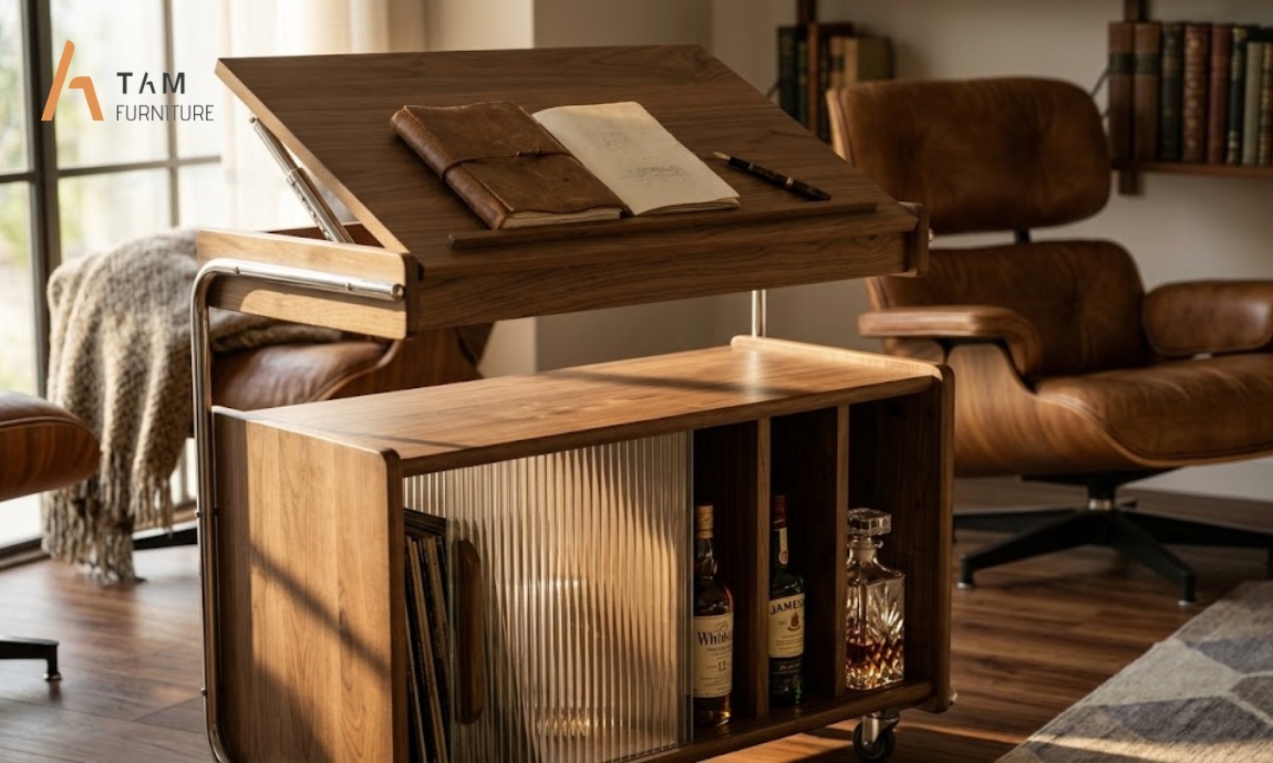 Nghệ thuật chế tác tủ Tab sofa di động gỗ tần bì Vigo cao cấp