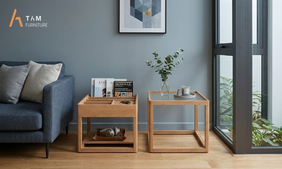 Bộ bàn trà gỗ tần bì Ova đẹp hiện đại