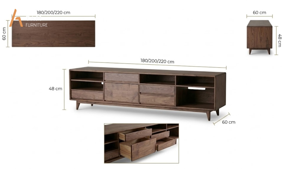 Thông số kỹ thuật chi tiết của tủ tivi gỗ Lego