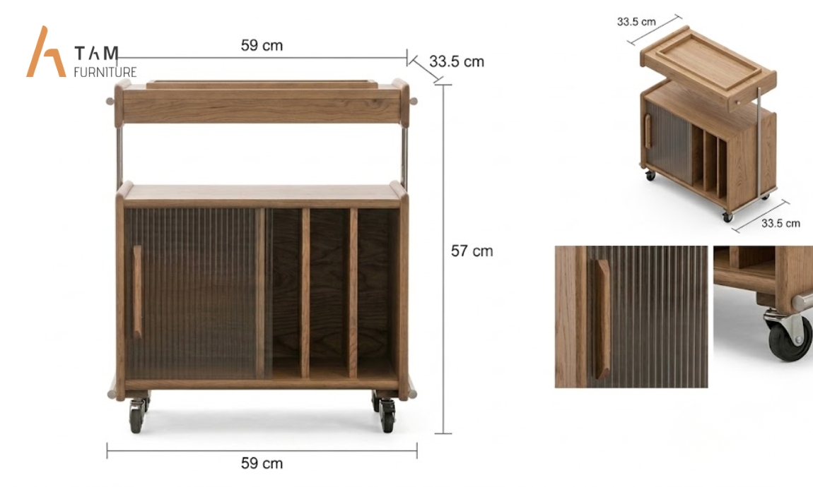 Thông số kỹ thuật của tủ Tab sofa di động gỗ tần bì Vigo