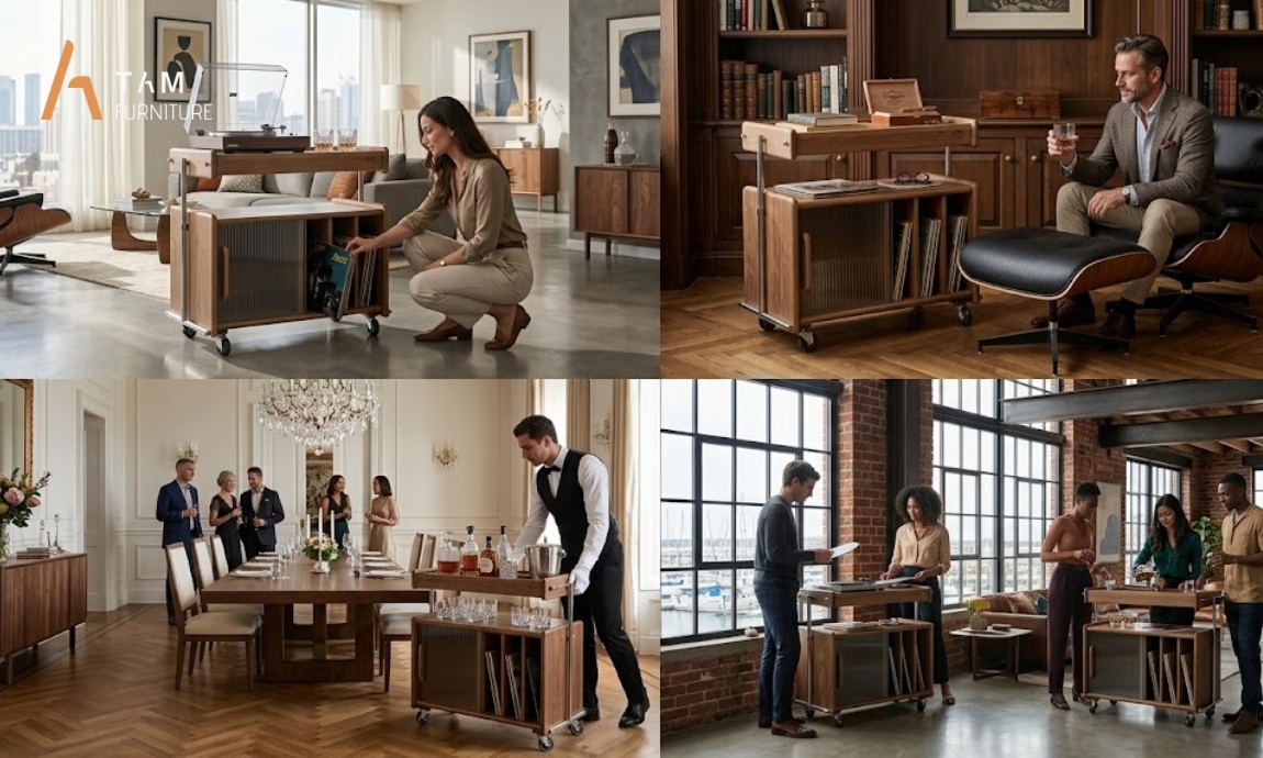 Tối ưu diện tích cùng tủ Tab sofa di động gỗ tần bì Vigo