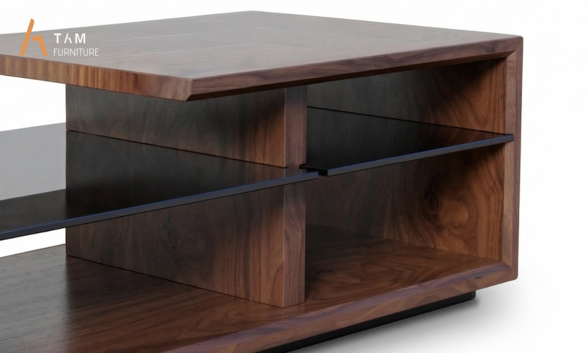 Cận cảnh chất liệu bàn sofa gỗ Poki