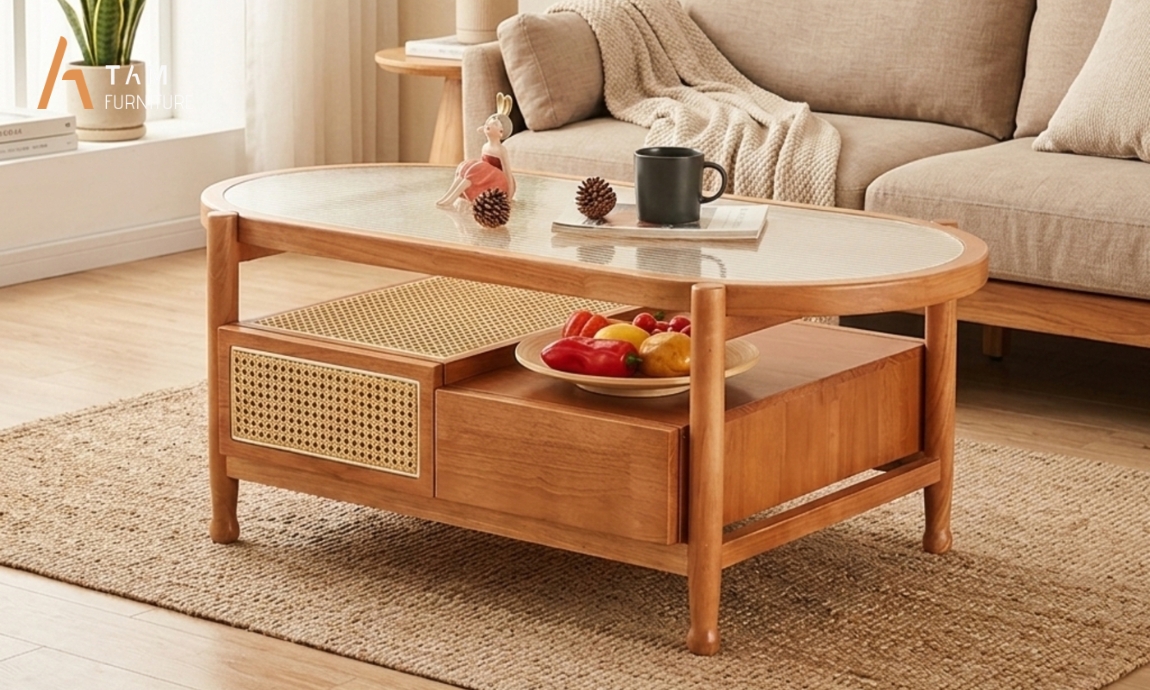 Tôn vinh vật liệu quý trên bàn sofa gỗ tần bì Luva