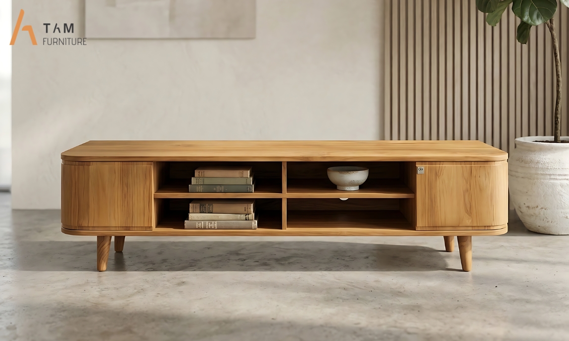 Khơi nguồn cảm hứng Tân hiện đại qua những đường cong của tủ tivi gỗ Babu