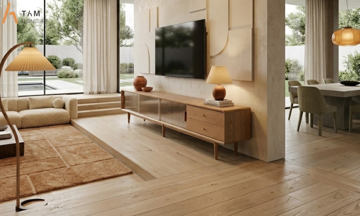 tủ tivi gỗ kona đẹp nâng tầm không gian