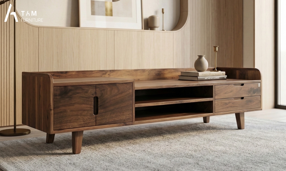 Khơi nguồn cảm hứng hoài cổ đương đại qua Tủ tivi gỗ Nagi