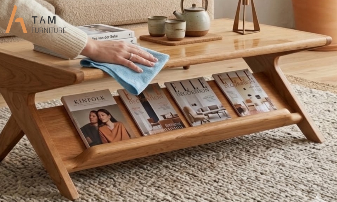 vệ sinh và bảo quản bàn sofa gỗ tần bì zigzag