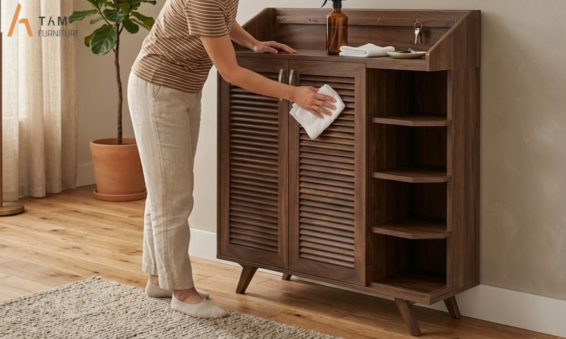 vệ sinh và bảo quản tủ giày gỗ gyne