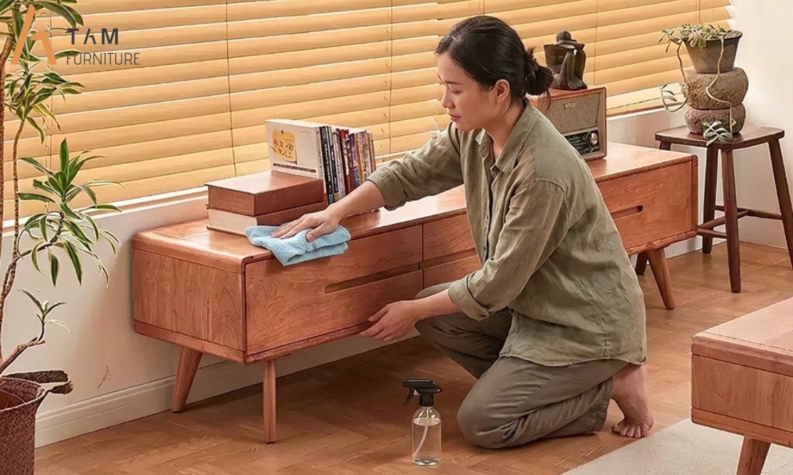 vệ sinh và bảo quản tủ tivi gỗ hikaru