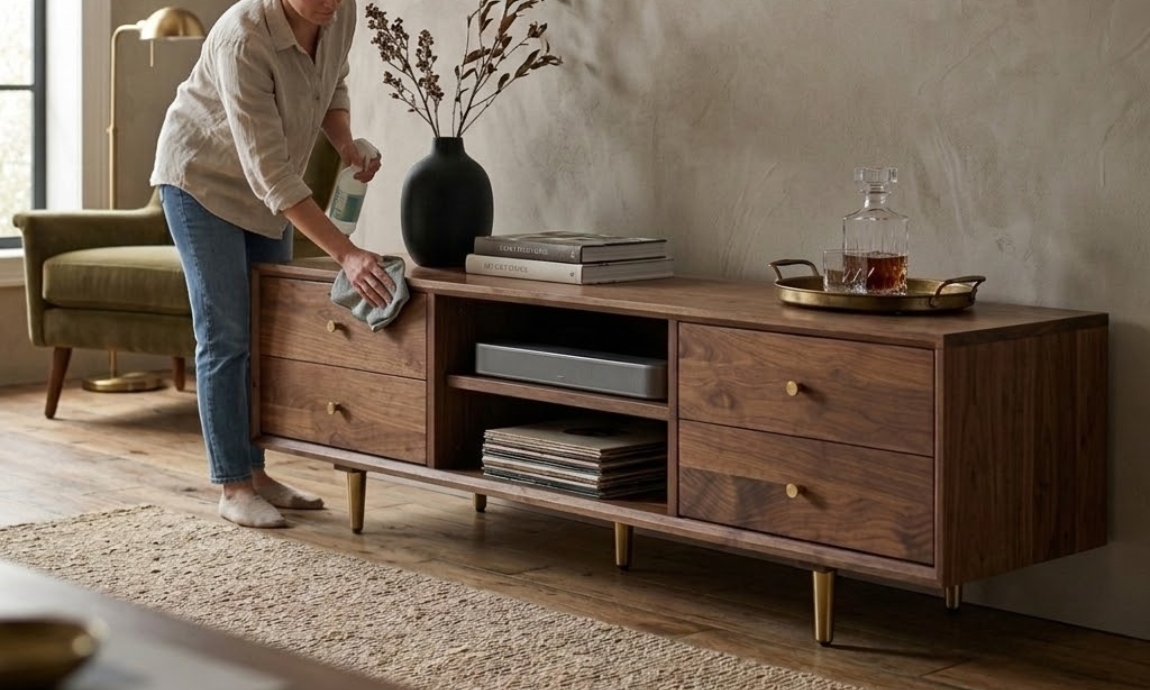 vệ sinh và bảo quản tủ tivi gỗ kali