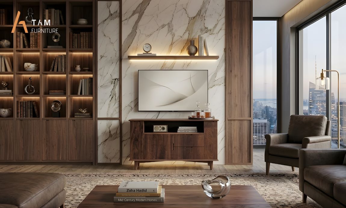 Mẫu tủ Console gỗ óc chó cao cấp nâng tầm không gian sống