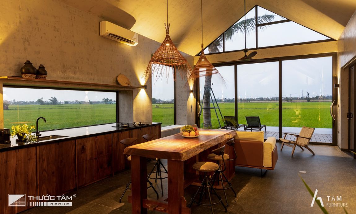 thi công tủ bếp oryza homestay phong cách hiện đại tối giản