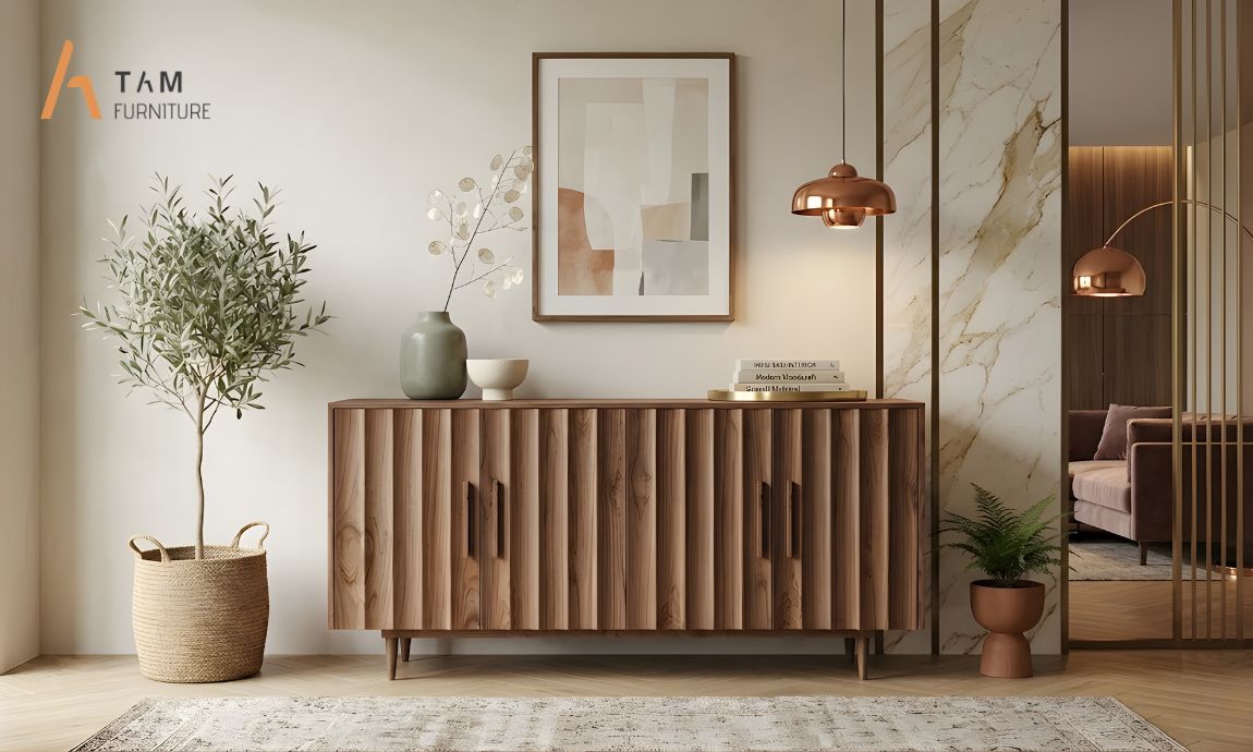 Tủ Console gỗ óc chó hiện đại tôn vinh vẻ đẹp tinh giản