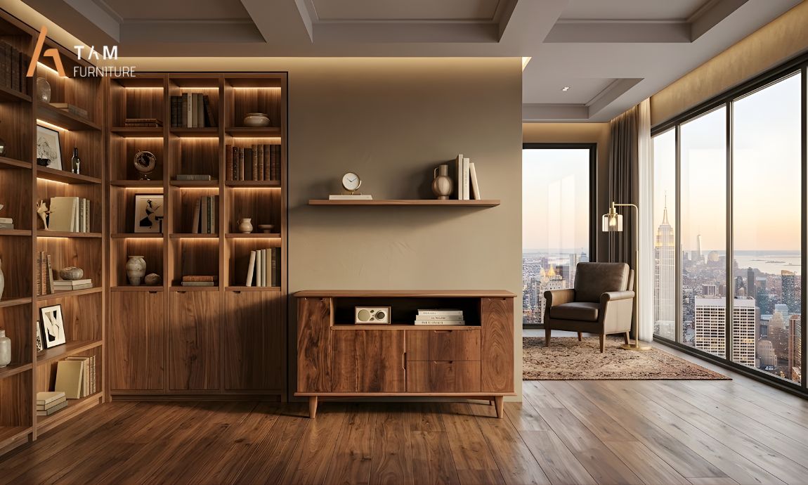 Tủ Console kết hợp ngăn kéo/kệ trang trí tối ưu công năng lưu trữ